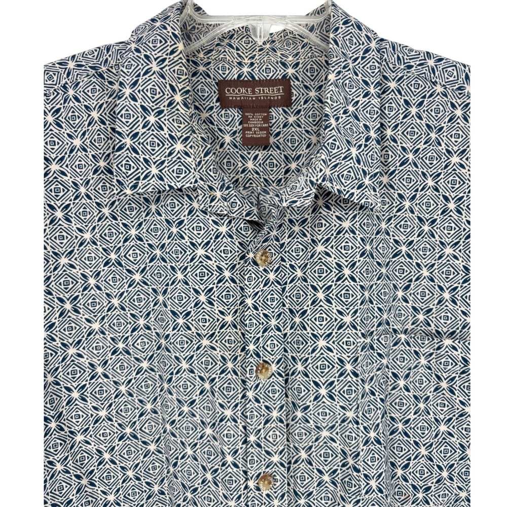 Cooke Street Hawaiian Islands Blue Geometric Print Button Down Shirt Mens 2XL
